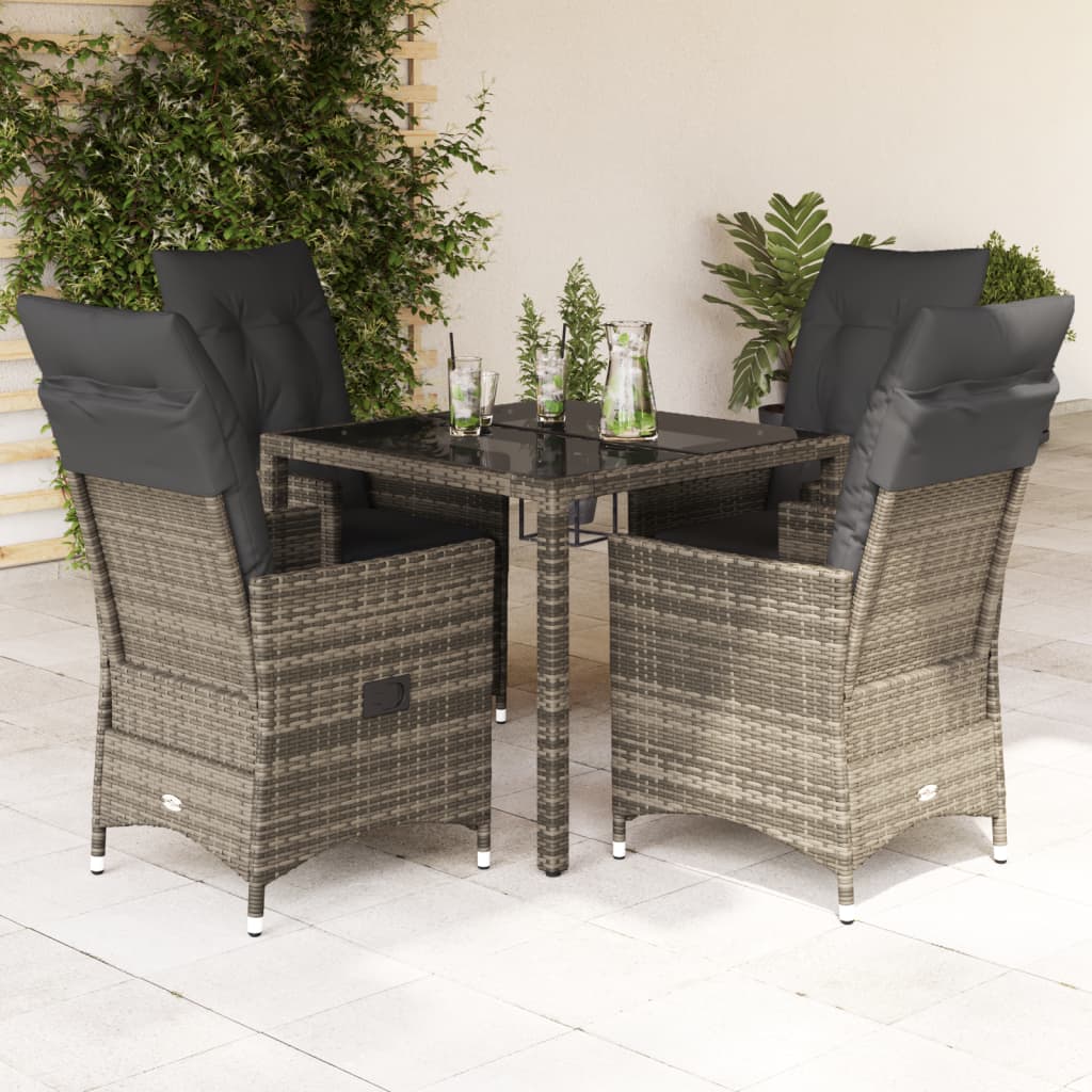 vidaXL 5-tlg. Garten-Essgruppe mit Kissen Grau Poly Rattan