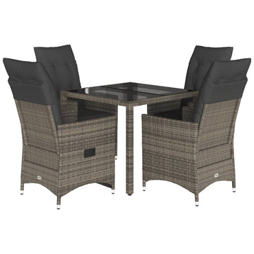 vidaXL 5-tlg. Garten-Essgruppe mit Kissen Grau Poly Rattan