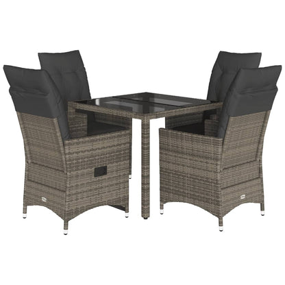 vidaXL 5-tlg. Garten-Essgruppe mit Kissen Grau Poly Rattan