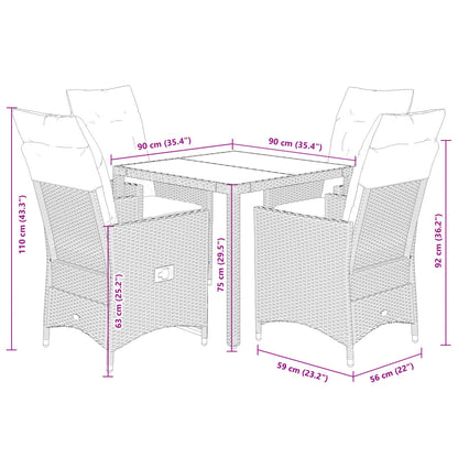 vidaXL 5-tlg. Garten-Essgruppe mit Kissen Grau Poly Rattan