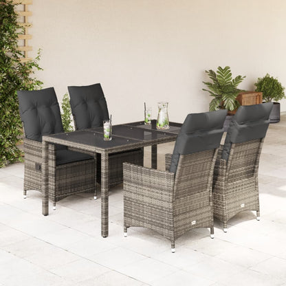 vidaXL 5-tlg. Garten-Essgruppe mit Kissen Grau Poly Rattan