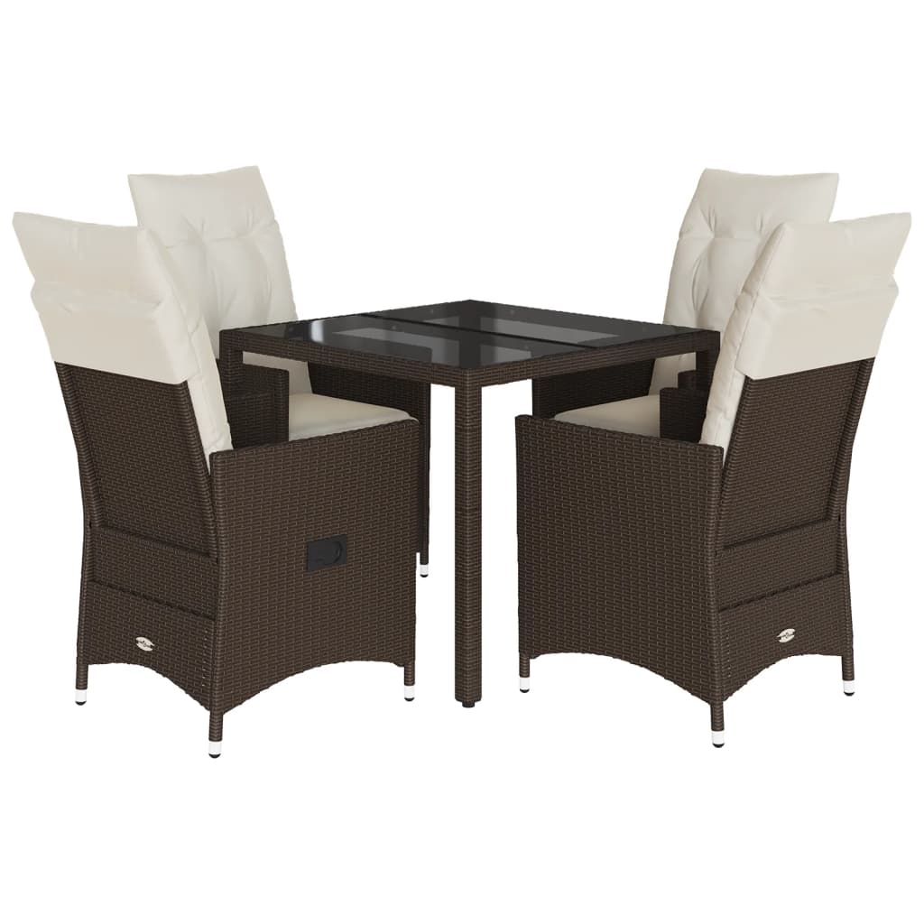 vidaXL 5-tlg. Garten-Essgruppe mit Kissen Braun Poly Rattan