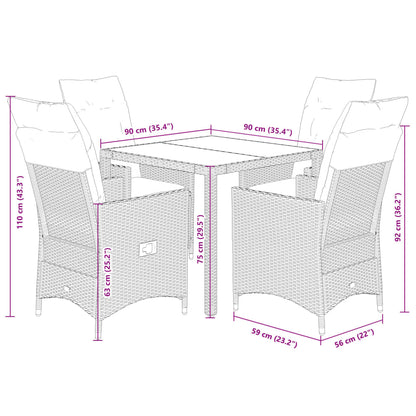 vidaXL 5-tlg. Garten-Essgruppe mit Kissen Braun Poly Rattan