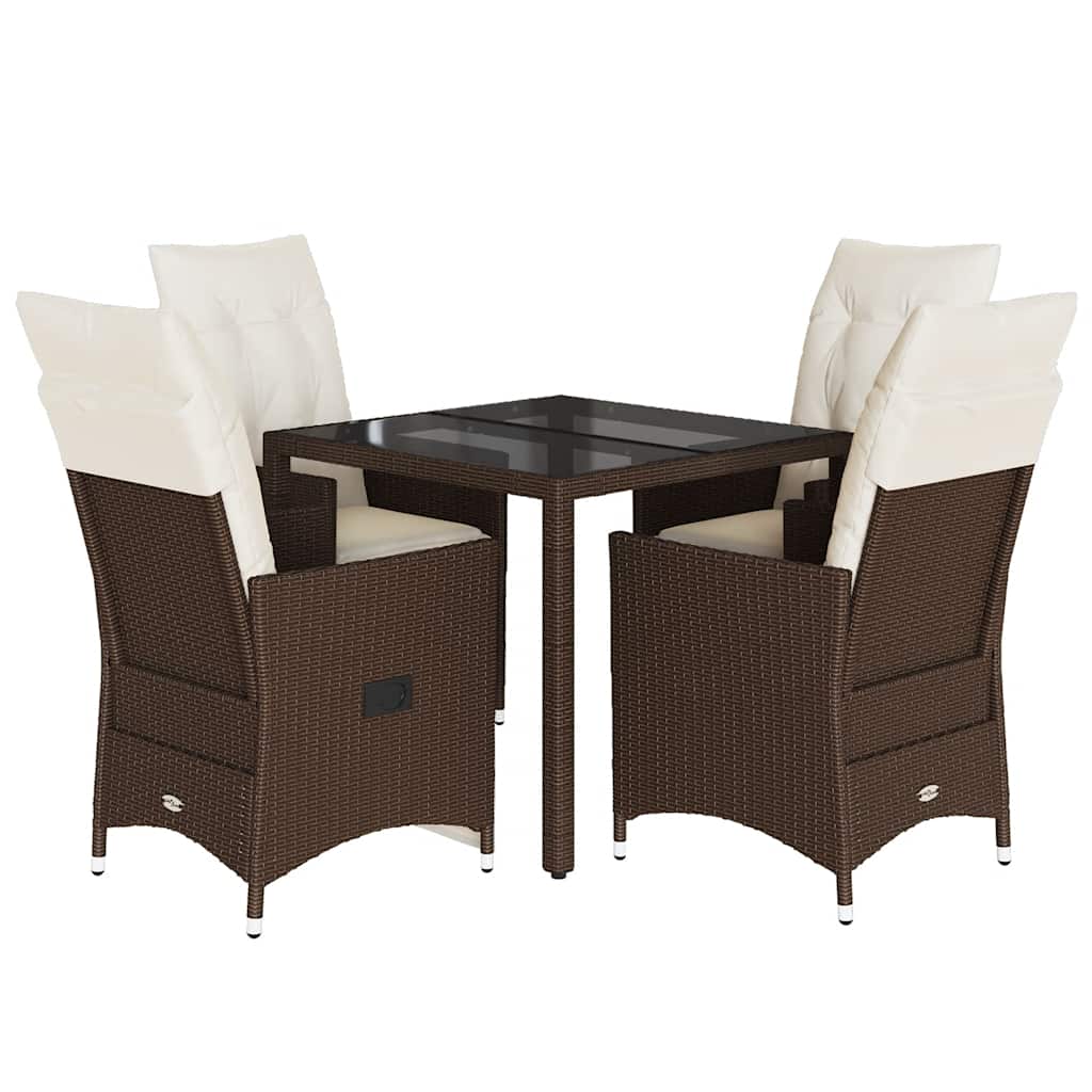 vidaXL 5-tlg. Garten-Essgruppe mit Kissen Braun Poly Rattan