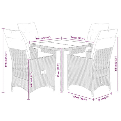 vidaXL 5-tlg. Garten-Essgruppe mit Kissen Braun Poly Rattan