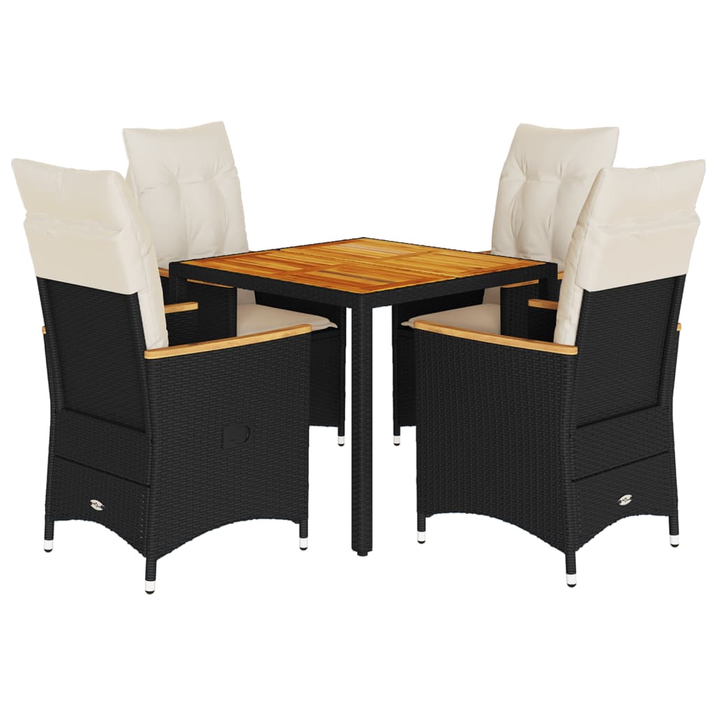 vidaXL 5-tlg. Garten-Essgruppe mit Kissen Schwarz Poly Rattan