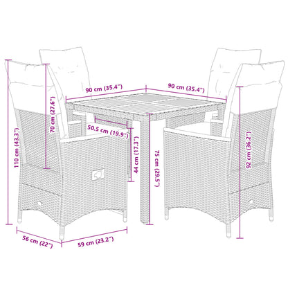 vidaXL 5-tlg. Garten-Essgruppe mit Kissen Schwarz Poly Rattan