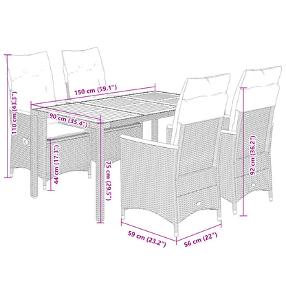 vidaXL 5-tlg. Garten-Essgruppe mit Kissen Schwarz Poly Rattan