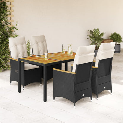 vidaXL 5-tlg. Garten-Essgruppe mit Kissen Schwarz Poly Rattan