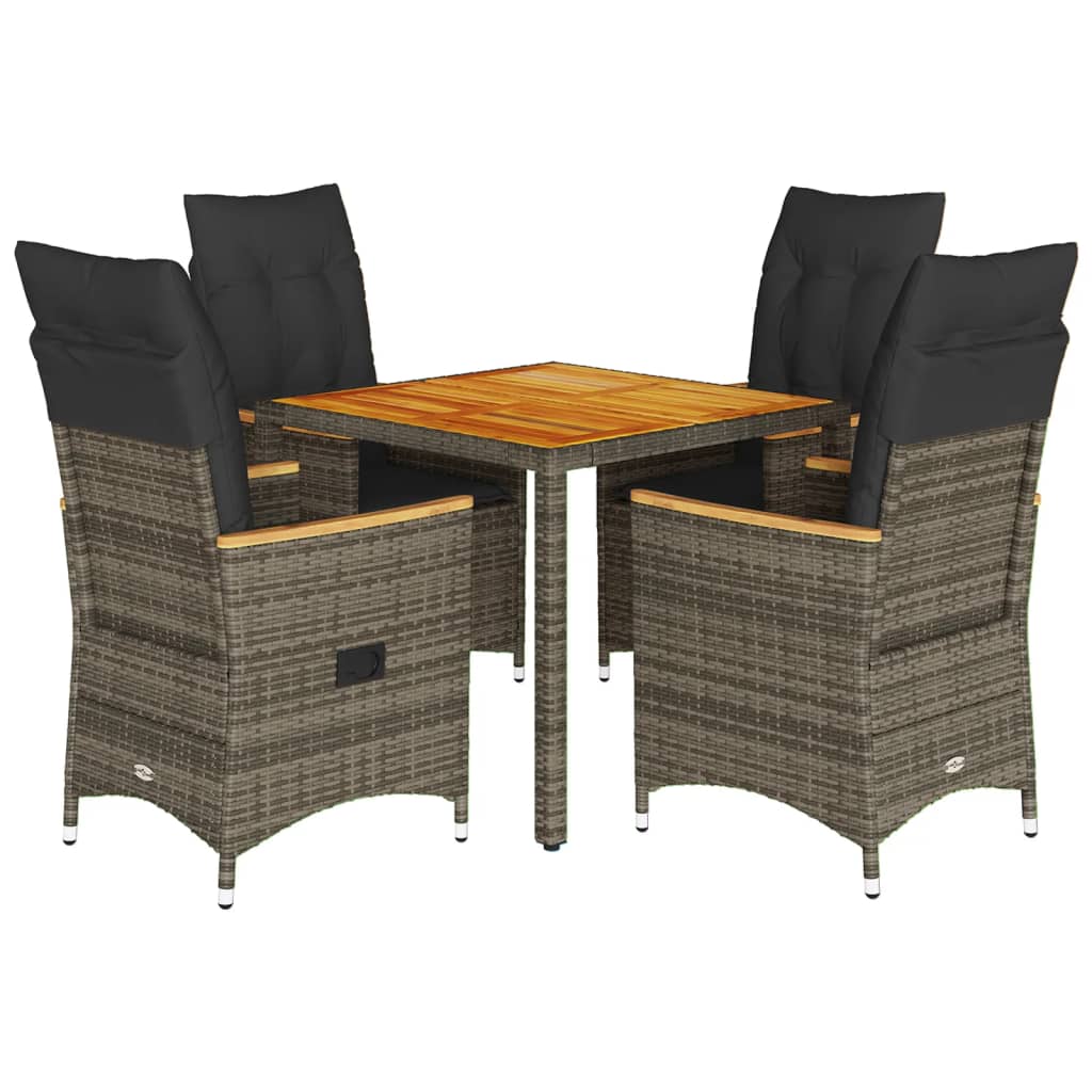 vidaXL 5-tlg. Garten-Essgruppe mit Kissen Grau Poly Rattan