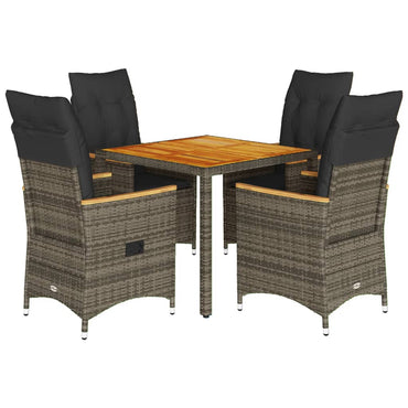 vidaXL 5-tlg. Garten-Essgruppe mit Kissen Grau Poly Rattan
