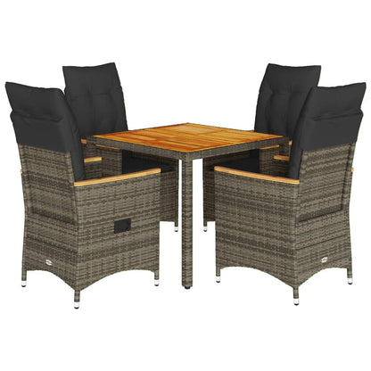 vidaXL 5-tlg. Garten-Essgruppe mit Kissen Grau Poly Rattan
