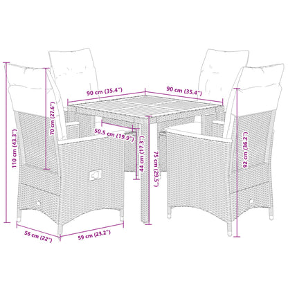 vidaXL 5-tlg. Garten-Essgruppe mit Kissen Grau Poly Rattan