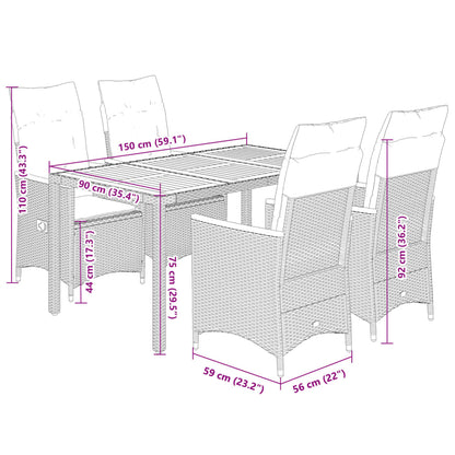 vidaXL 5-tlg. Garten-Essgruppe mit Kissen Grau Poly Rattan