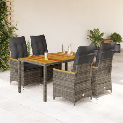 vidaXL 5-tlg. Garten-Essgruppe mit Kissen Grau Poly Rattan