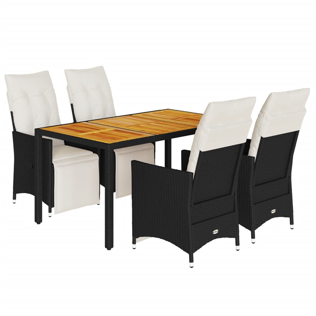 vidaXL 5-tlg. Garten-Essgruppe mit Kissen Schwarz Poly Rattan