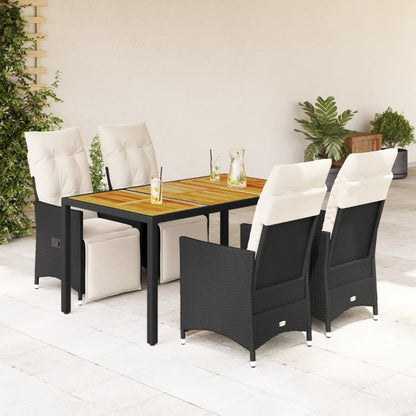 vidaXL 5-tlg. Garten-Essgruppe mit Kissen Schwarz Poly Rattan