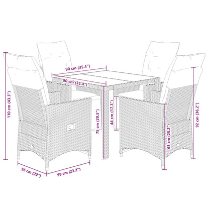 vidaXL 5-tlg. Garten-Essgruppe mit Kissen Schwarz Poly Rattan