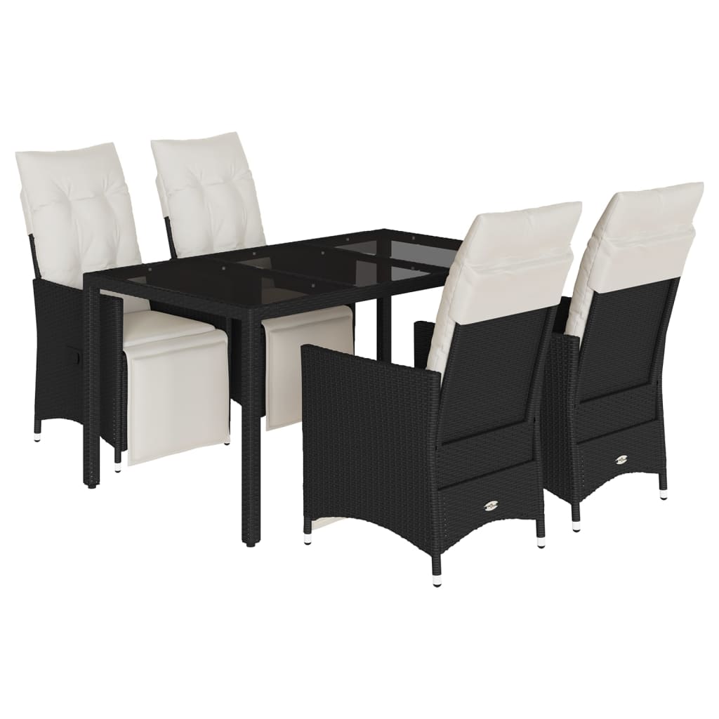 vidaXL 5-tlg. Garten-Essgruppe mit Kissen Schwarz Poly Rattan
