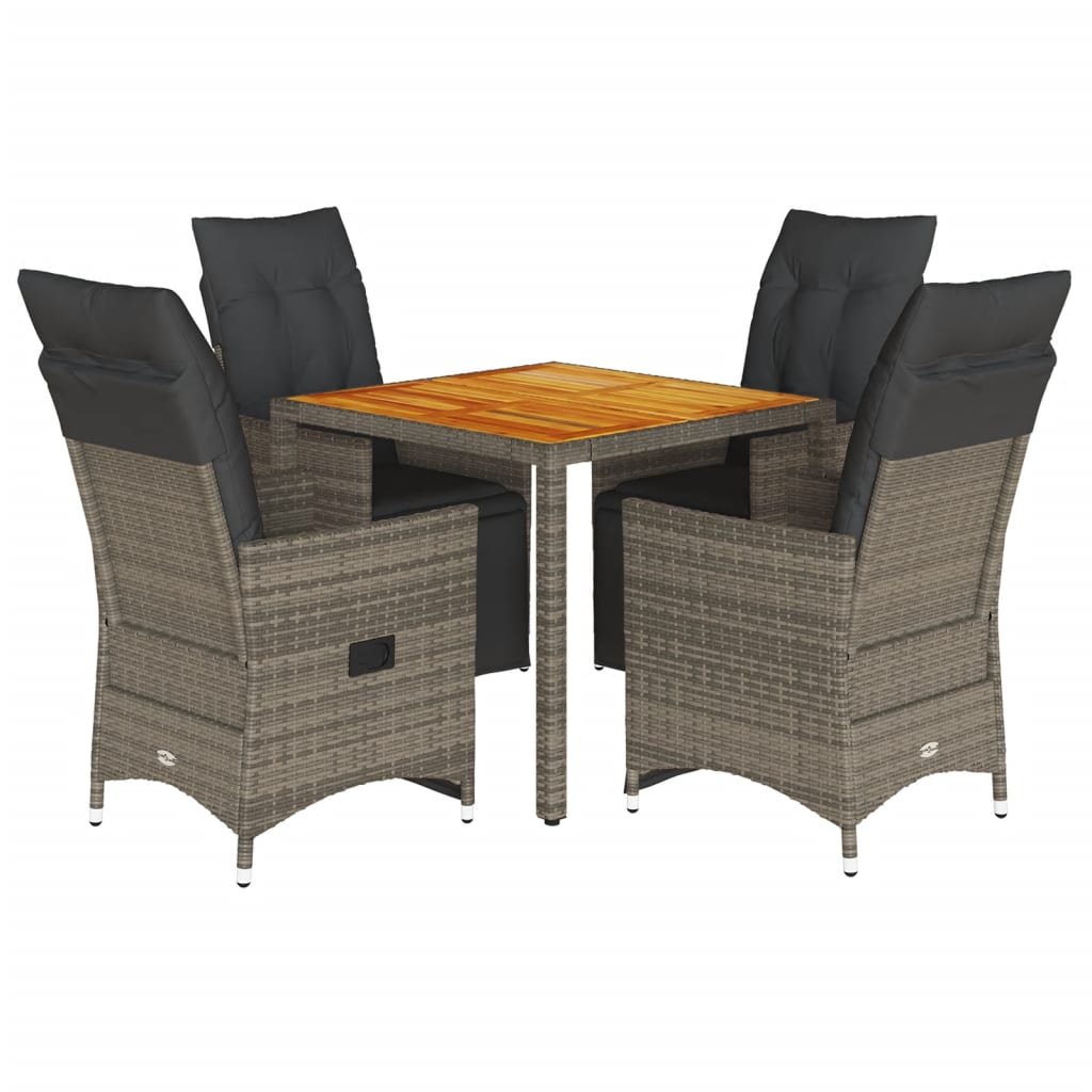 vidaXL 5-tlg. Garten-Bistro-Set mit Kissen Grau Poly Rattan