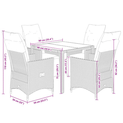 vidaXL 5-tlg. Garten-Bistro-Set mit Kissen Grau Poly Rattan