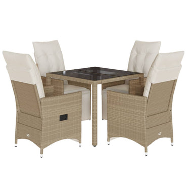 vidaXL 5-tlg. Garten-Bistro-Set mit Kissen Beige Poly Rattan