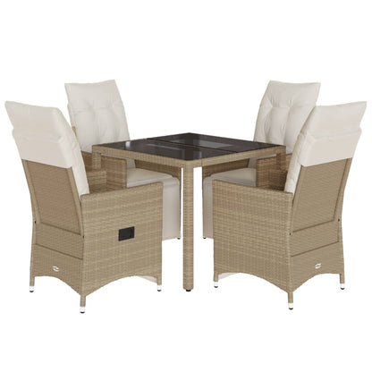 vidaXL 5-tlg. Garten-Bistro-Set mit Kissen Beige Poly Rattan
