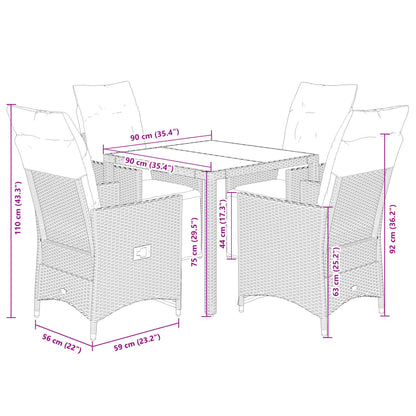 vidaXL 5-tlg. Garten-Bistro-Set mit Kissen Beige Poly Rattan