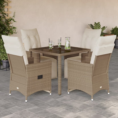 vidaXL 5-tlg. Garten-Bistro-Set mit Kissen Beige Poly Rattan