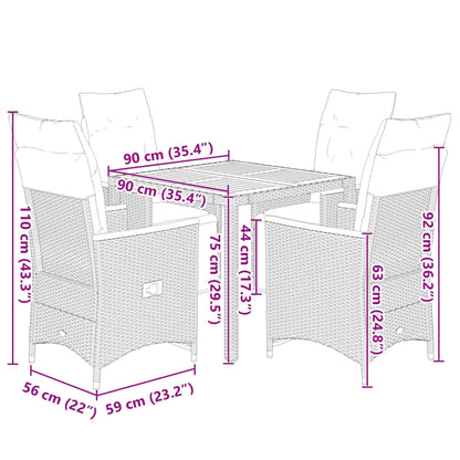 vidaXL 5-tlg. Garten-Bistro-Set mit Kissen Grau Poly Rattan