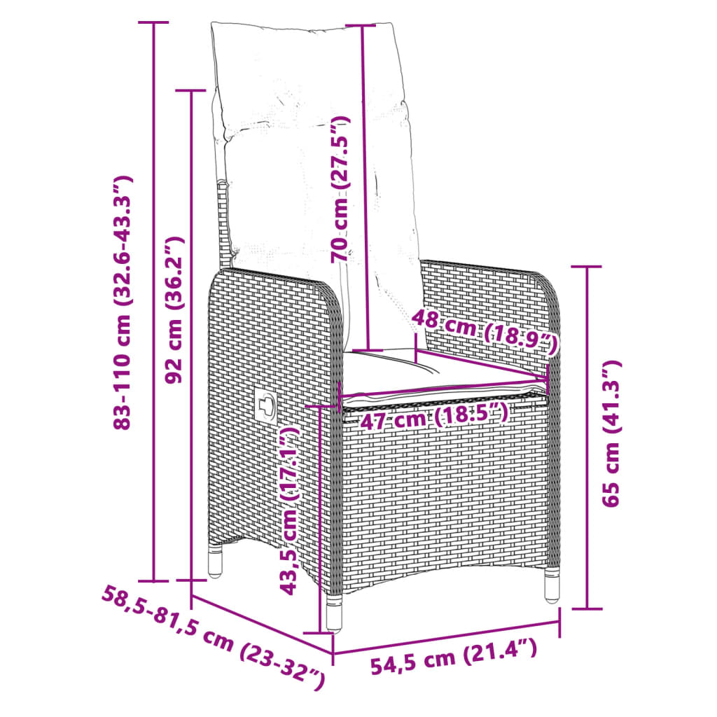vidaXL 5-tlg. Garten-Bistro-Set mit Kissen Schwarz Poly Rattan