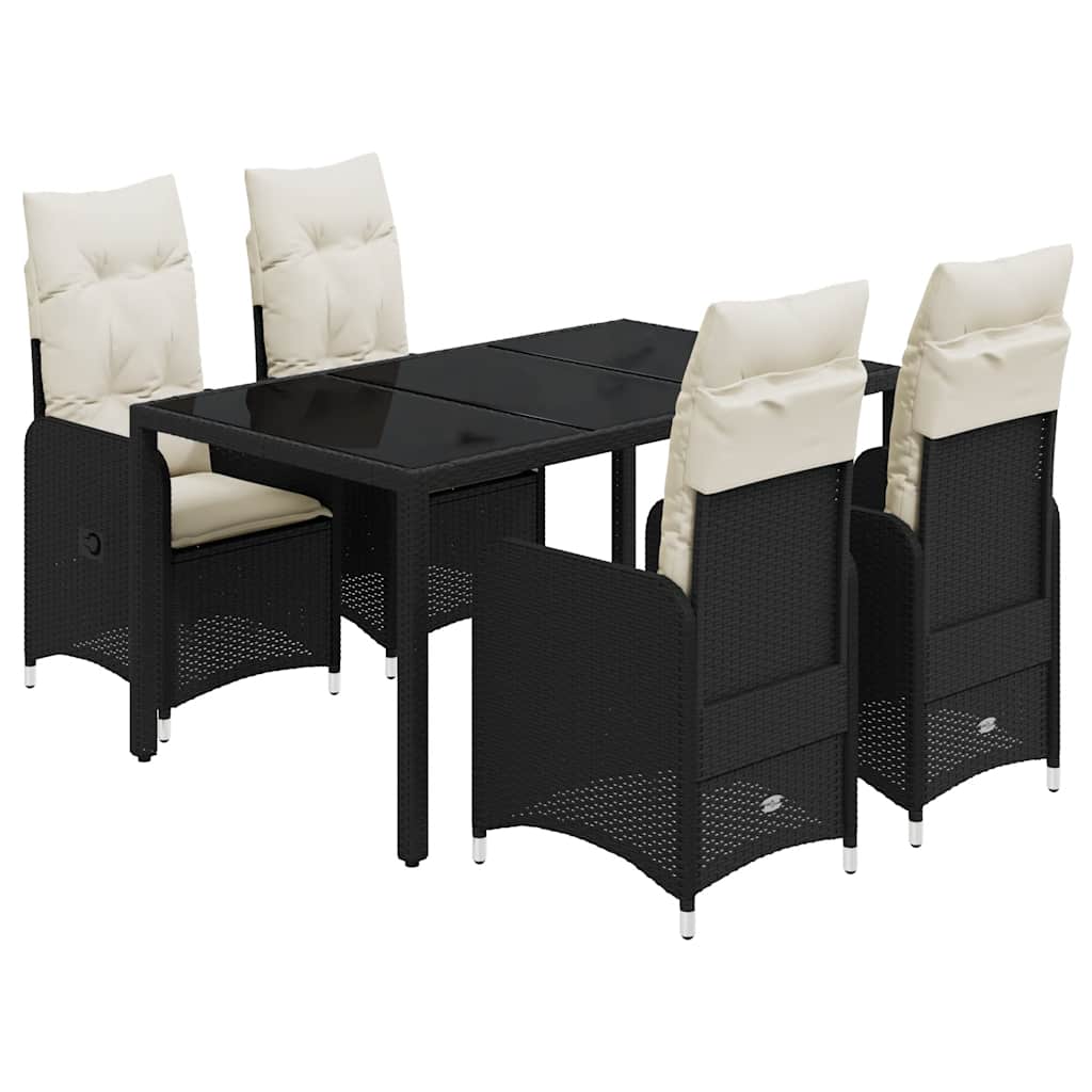 vidaXL 5-tlg. Garten-Bistro-Set mit Kissen Schwarz Poly Rattan