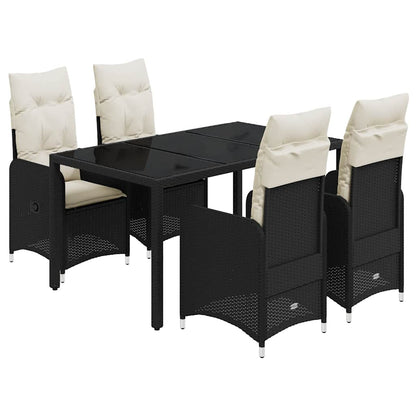 vidaXL 5-tlg. Garten-Bistro-Set mit Kissen Schwarz Poly Rattan