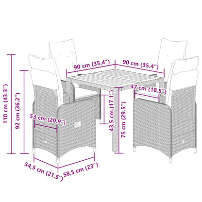 vidaXL 5-tlg. Garten-Bistro-Set mit Kissen Grau Poly Rattan