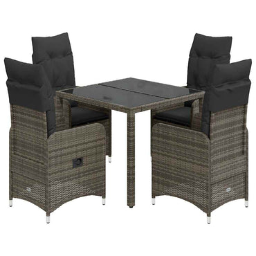 vidaXL 5-tlg. Garten-Bistro-Set mit Kissen Grau Poly Rattan
