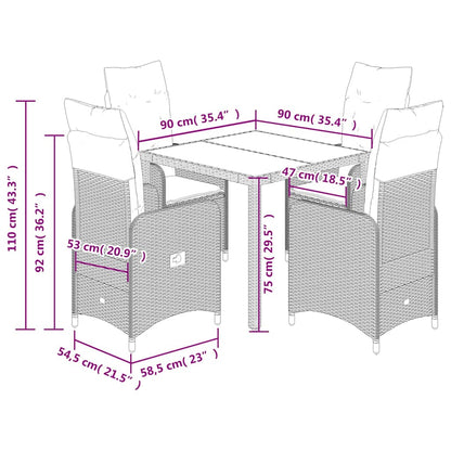 vidaXL 5-tlg. Garten-Bistro-Set mit Kissen Grau Poly Rattan
