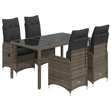 vidaXL 5-tlg. Garten-Bistro-Set mit Kissen Grau Poly Rattan