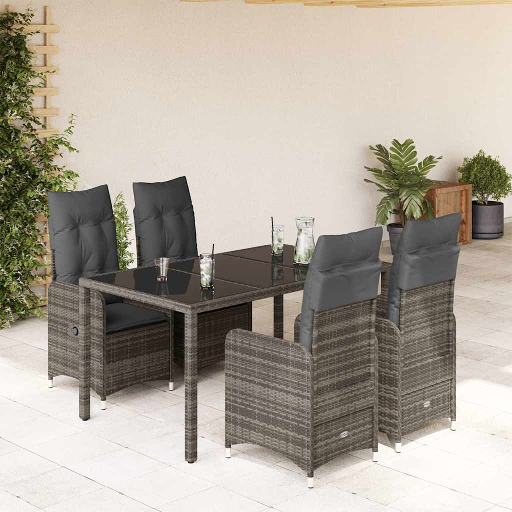 vidaXL 5-tlg. Garten-Bistro-Set mit Kissen Grau Poly Rattan