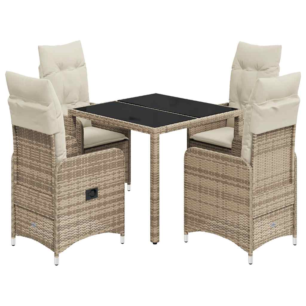 vidaXL 5-tlg. Garten-Bistro-Set mit Kissen Beige Poly Rattan