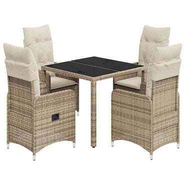 vidaXL 5-tlg. Garten-Bistro-Set mit Kissen Beige Poly Rattan