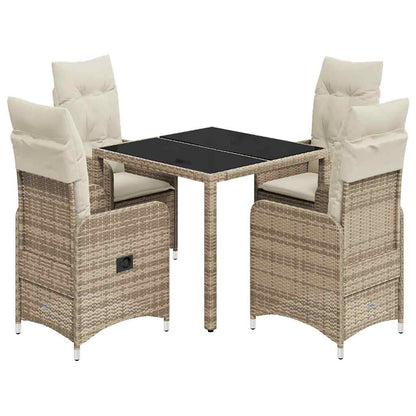 vidaXL 5-tlg. Garten-Bistro-Set mit Kissen Beige Poly Rattan