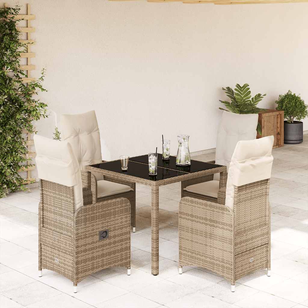 vidaXL 5-tlg. Garten-Bistro-Set mit Kissen Beige Poly Rattan