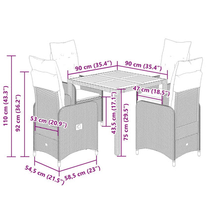 vidaXL 5-tlg. Garten-Bistro-Set mit Kissen Beige Poly Rattan