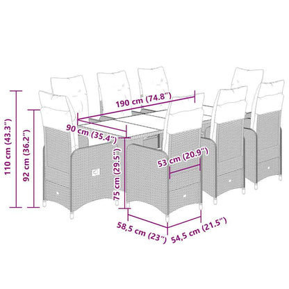 9-tlg. Garten-Bistro-Set mit Kissen Beige Poly Rattan