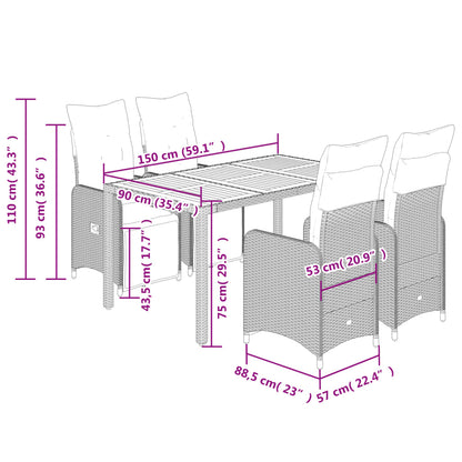 vidaXL 5-tlg. Garten-Bistro-Set mit Kissen Schwarz Poly Rattan