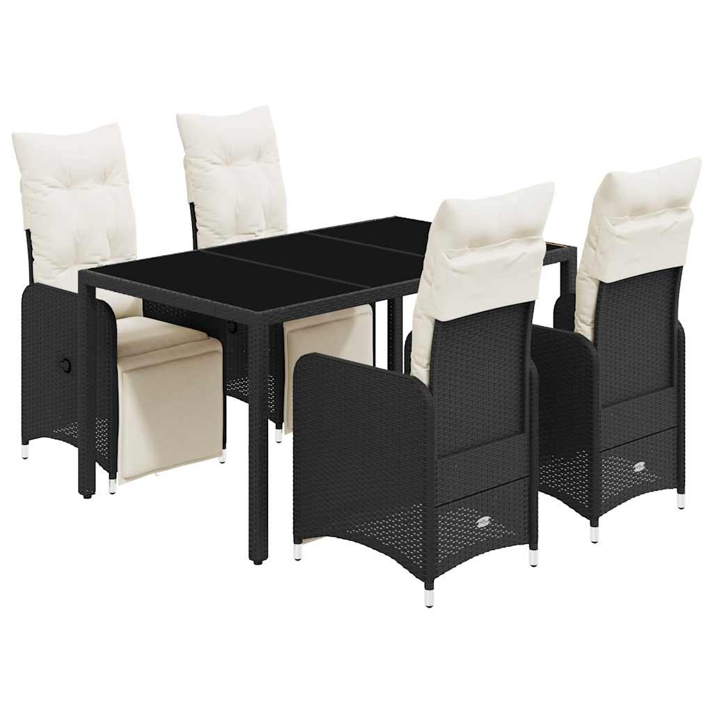 vidaXL 5-tlg. Garten-Bistro-Set mit Kissen Schwarz Poly Rattan