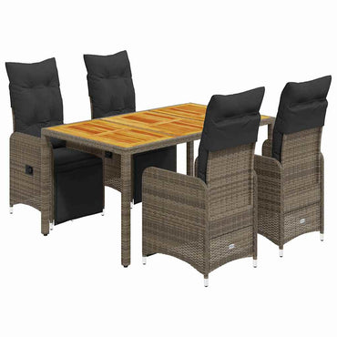 vidaXL 5-tlg. Garten-Bistro-Set mit Kissen Grau Poly Rattan