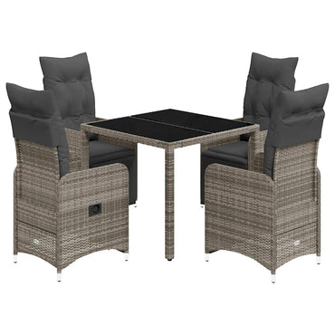 vidaXL 5-tlg. Garten-Bistro-Set mit Kissen Grau Poly Rattan