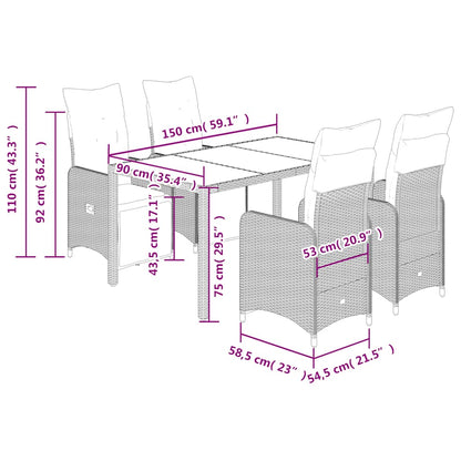 vidaXL Ensemble bistro de jardin 5 pcs avec coussins résine tressée marron