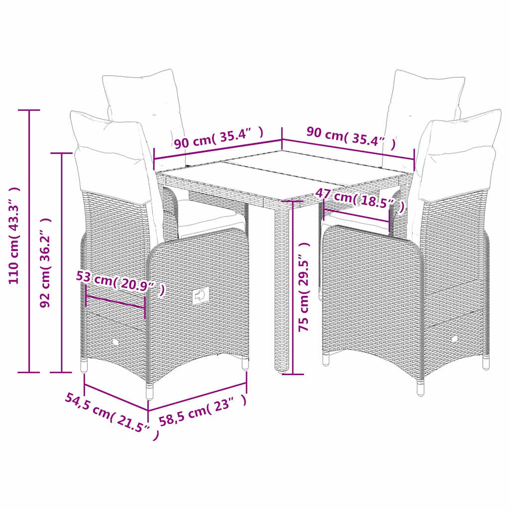 vidaXL Ensemble bistro de jardin 5 pcs avec coussins résine tressée marron